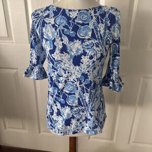 Lilly Pulitzer Womens Top XS Bell Sleeves Vegetables Art To Wear Coastal Grandma